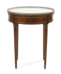A Louis XVI Style Mahogany Bouillotte Table, Height 28 1/4 x diameter 23 1/2 inches.