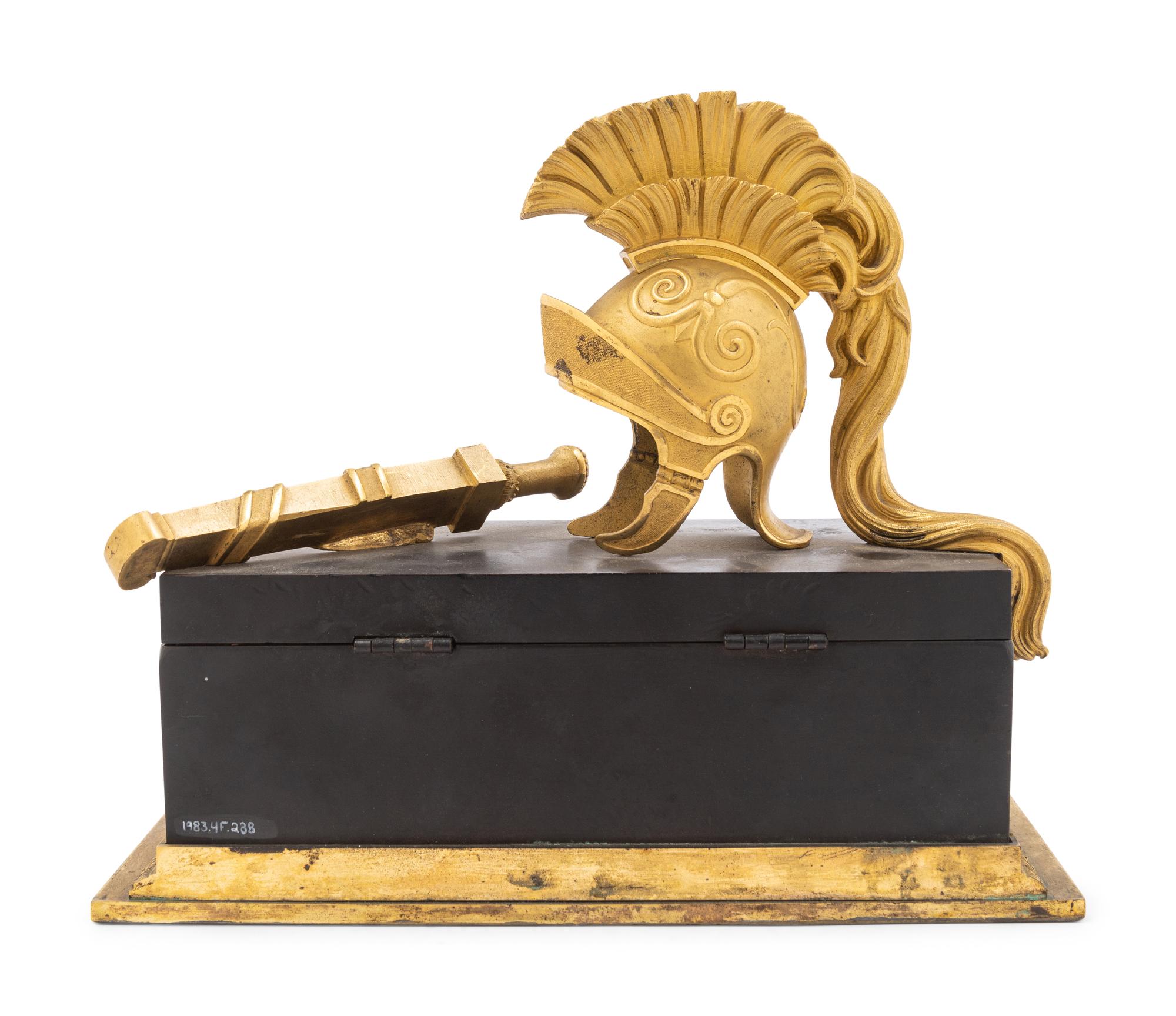 A French Neoclassical Gilt and Patinated Bronze Armor Trophy