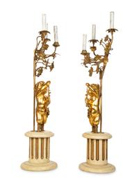A Pair of Louis XVI Style Six-Light Giltwood Figural Candelabra