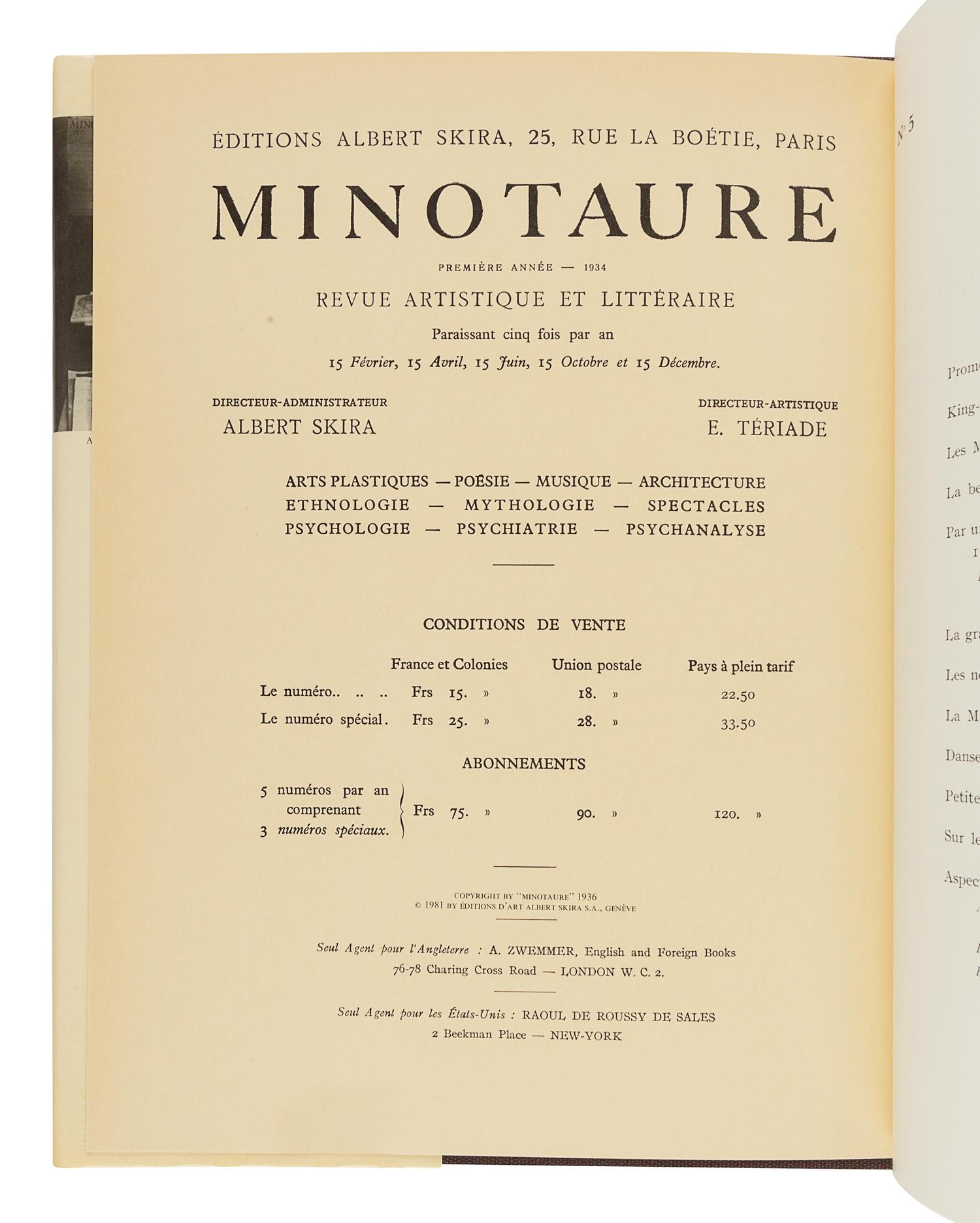 Minotaure. New York: Skira, Rizzoli International Publications, Inc., 1980-1981.