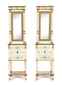 A Pair of Directoire Style Painted Cabinets Height 57 3/4 x width 14 3/4 x depth 10 inches. — LATE 19TH CENTURY