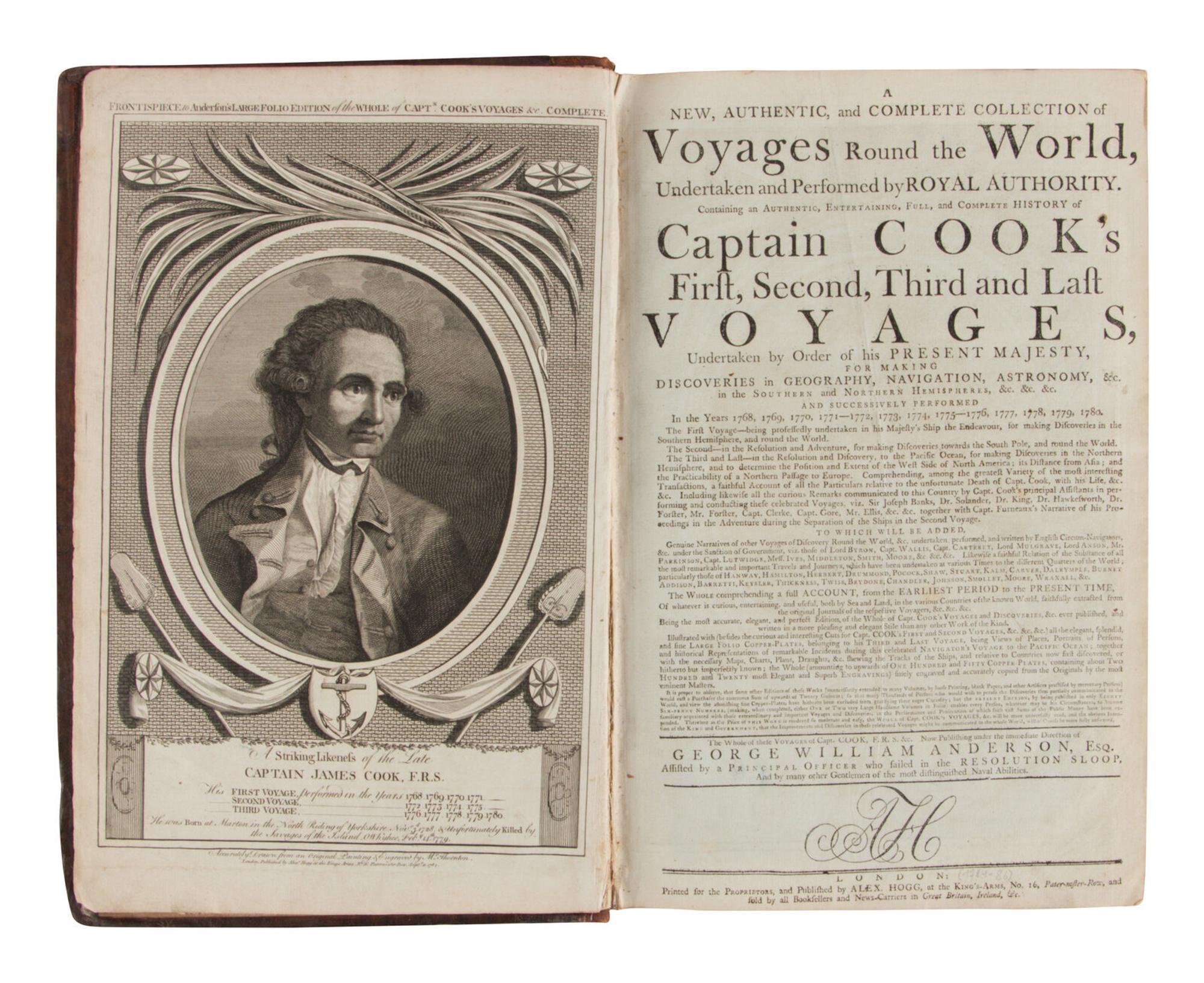 [Travel & Exploration]. [Cook, James, Capt. (1728-1779)]. -- Anderson, George William, editor. New, Authentic, and Complete Collection of Voyages Round the World… London: for Alex Hogg, n.d. [ca 1784-1786].