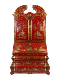 A George II Style Parcel-Gilt and Red Lacquer Chinoserie Secretary — 20TH CENTURY