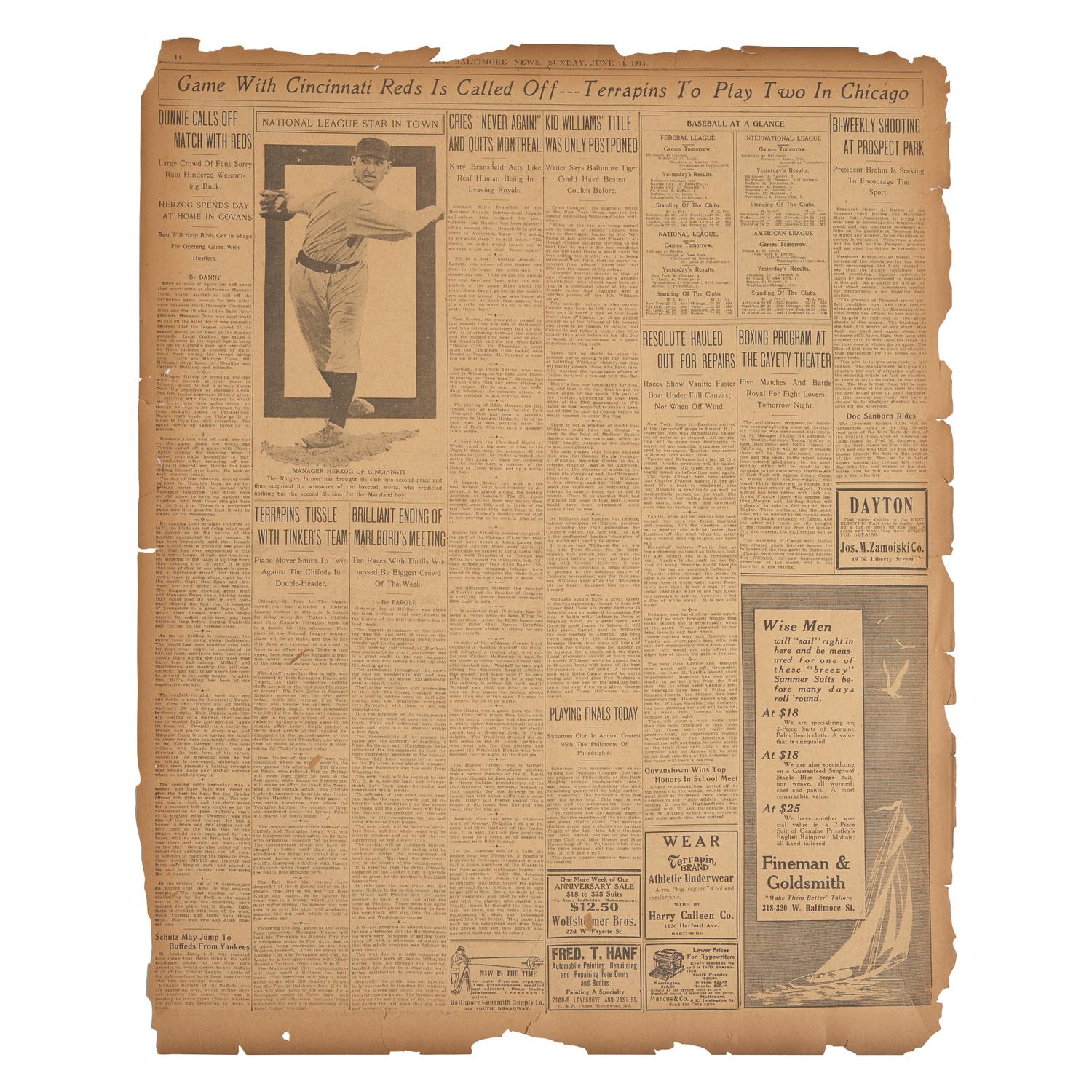 [Baseball] [Ruth, Babe] A Very Early Report Mentioning Ruth, then in the Minor Leagues Playing for the Baltimore Orioles