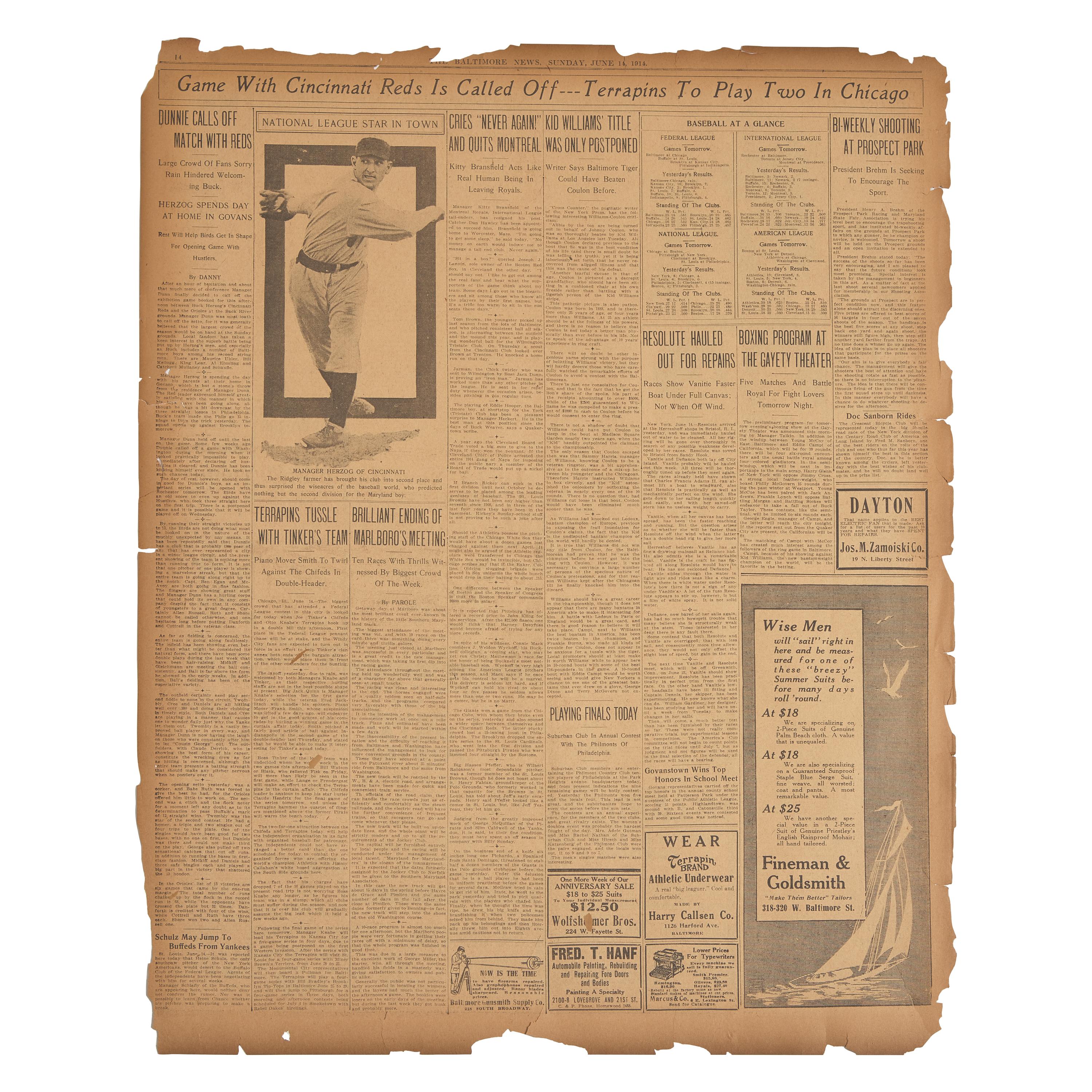 [Baseball] [Ruth, Babe] A Very Early Report Mentioning Ruth, then in the Minor Leagues Playing for the Baltimore Orioles