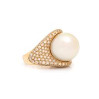 GOLDEN SOUTH SEA CULTURED PEARL AND DIAMOND RING