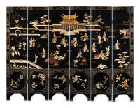 A Chinese Mother-of-Pearl and Hardstone Inset Floor Screen