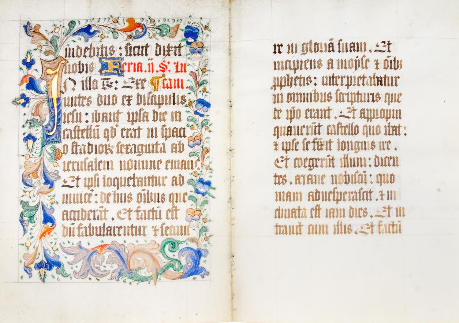 (ILLUMINATED MANUSCRIPT) A double illuminated manuscript leaf. 16th century.
