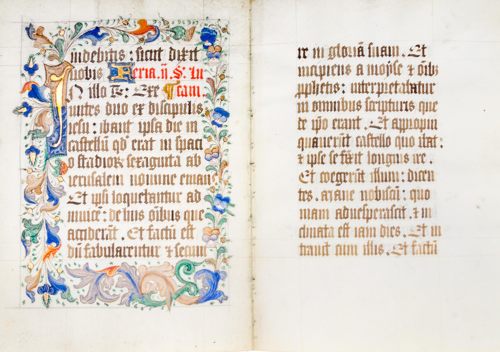 (ILLUMINATED MANUSCRIPT) A double illuminated manuscript leaf. 16th century.