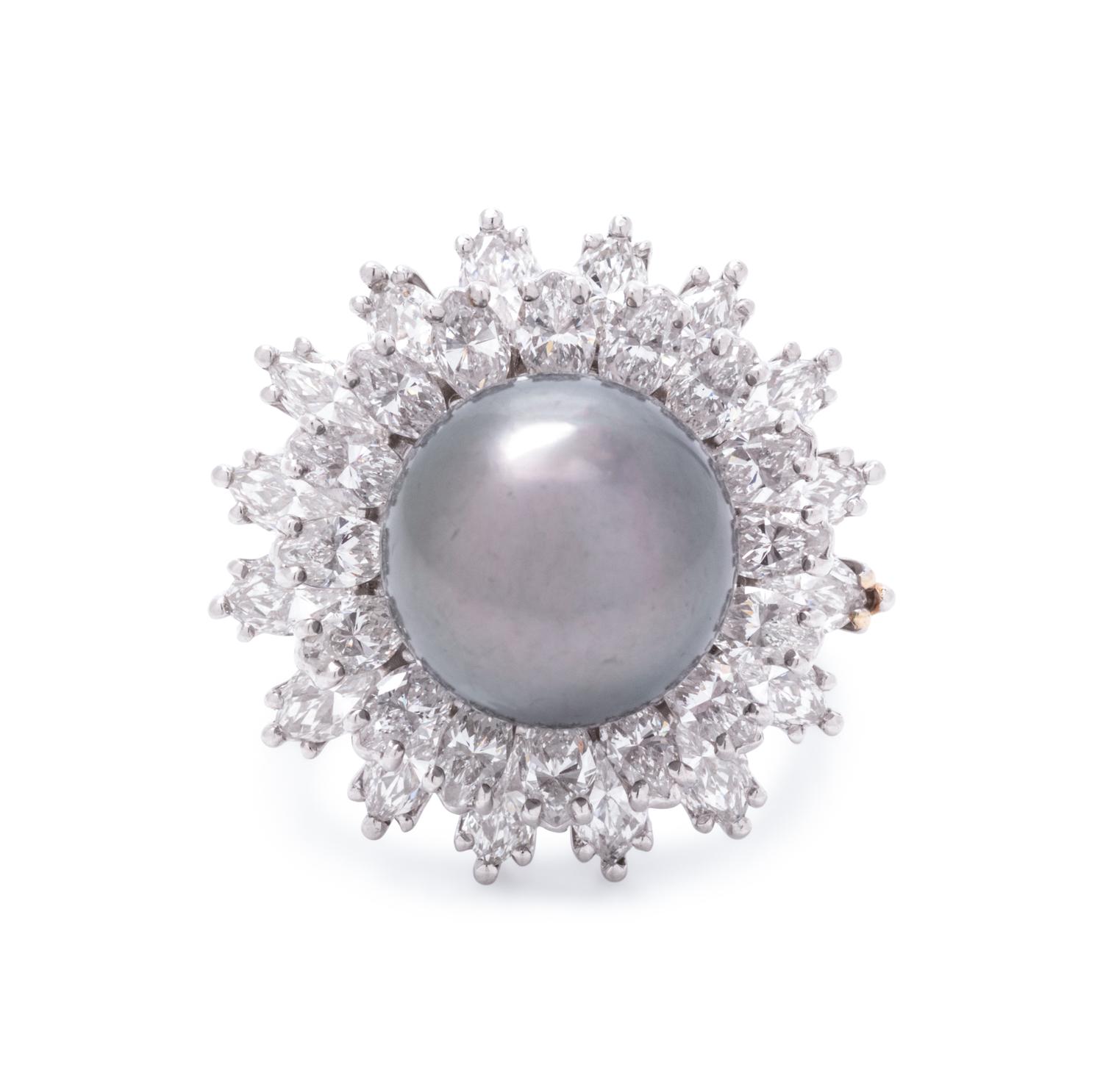 CULTURED TAHITIAN PEARL AND DIAMOND RING