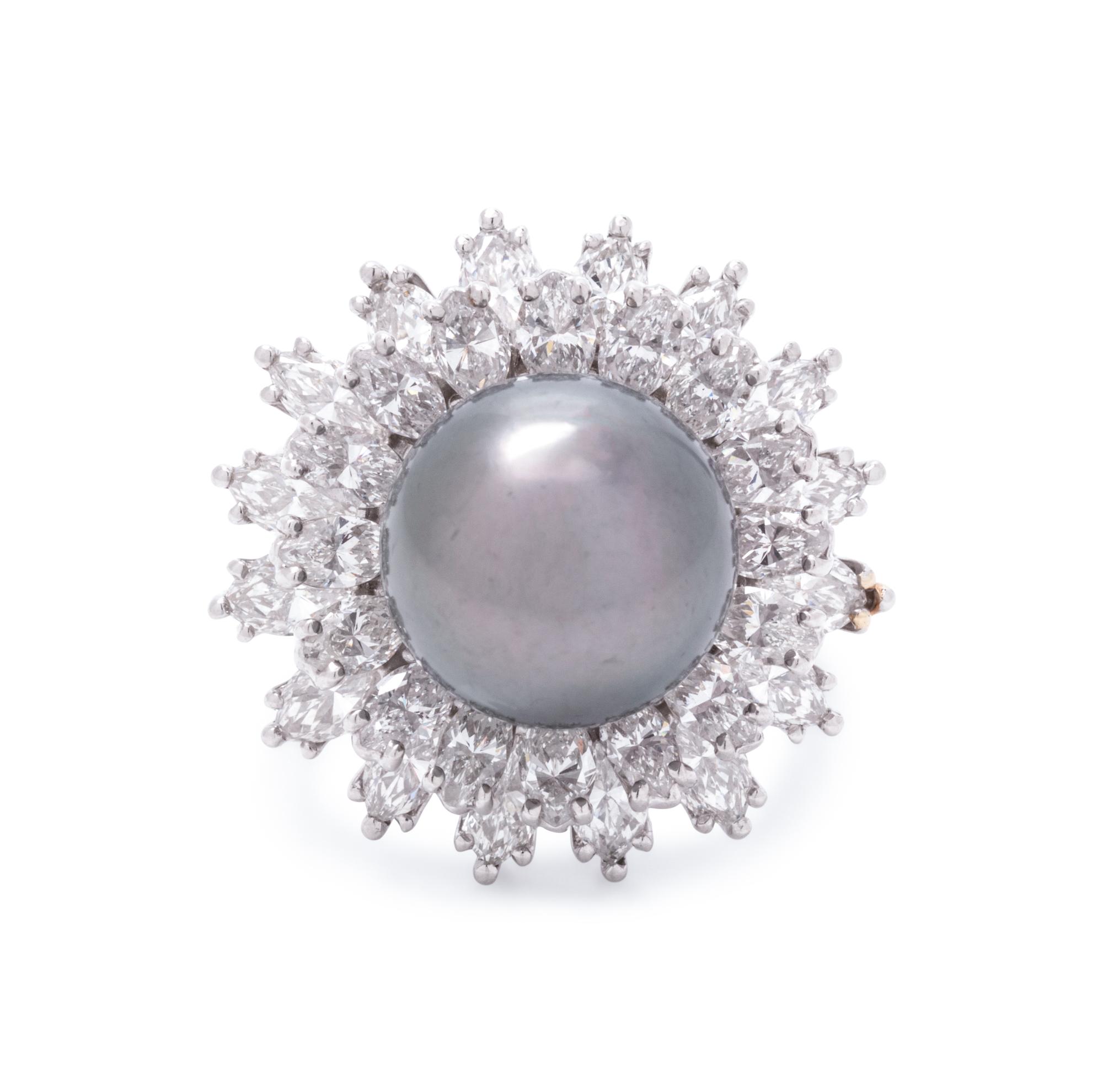 CULTURED TAHITIAN PEARL AND DIAMOND RING