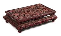 A Resin Imitating Cinnabar Lacquer Low Table Height 7 3/4 x width 27 1/2 x depth 17 1/2 inches.