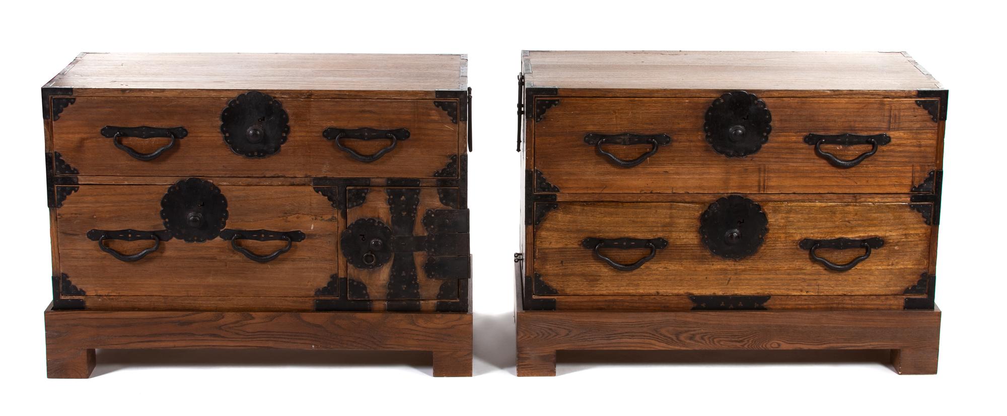 A Pair of Japanese Kiriwood Tansu Bases on Stands
