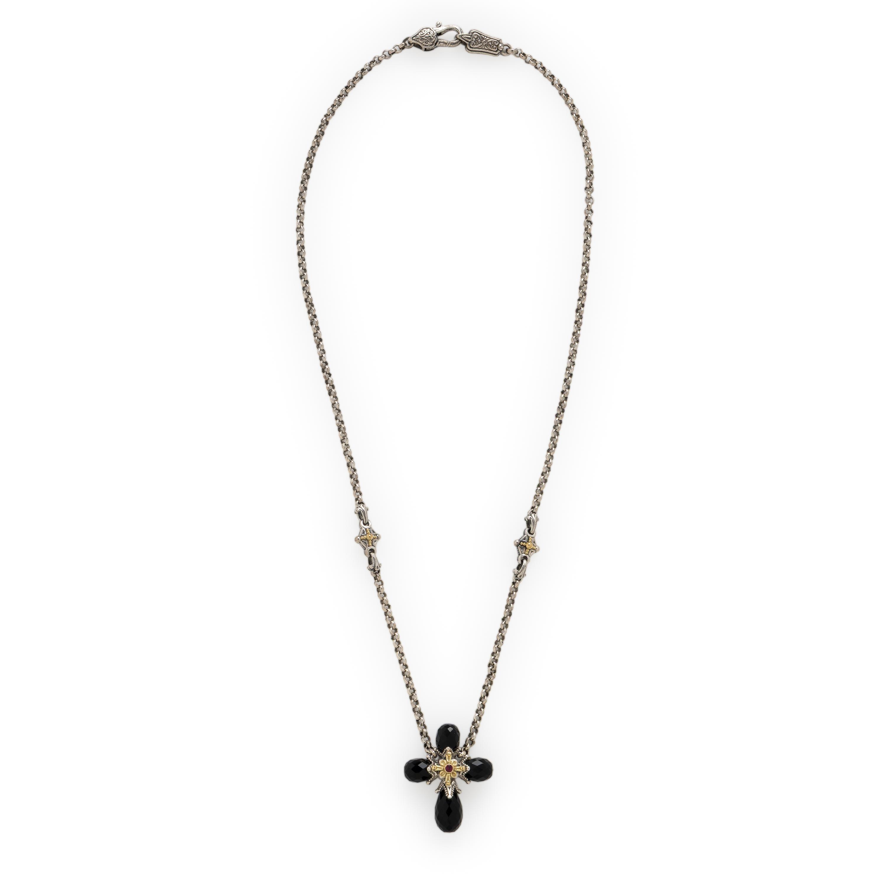 Konstantino, Sterling Silver and Onyx Cross Necklace