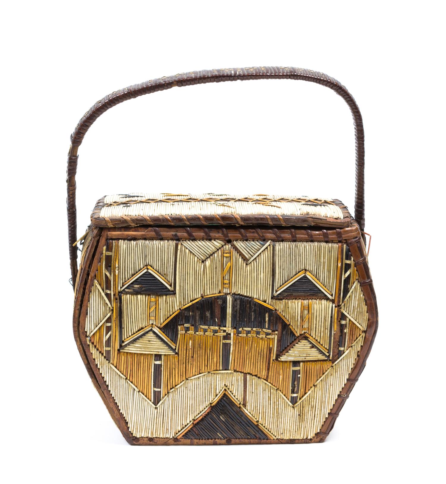 A Mimac Quillwork Handled Box Height 8 x width 6 1/2 inches. — CIRCA 1835