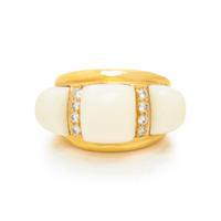 YELLOW GOLD, WHITE CORAL, AND DIAMOND RING