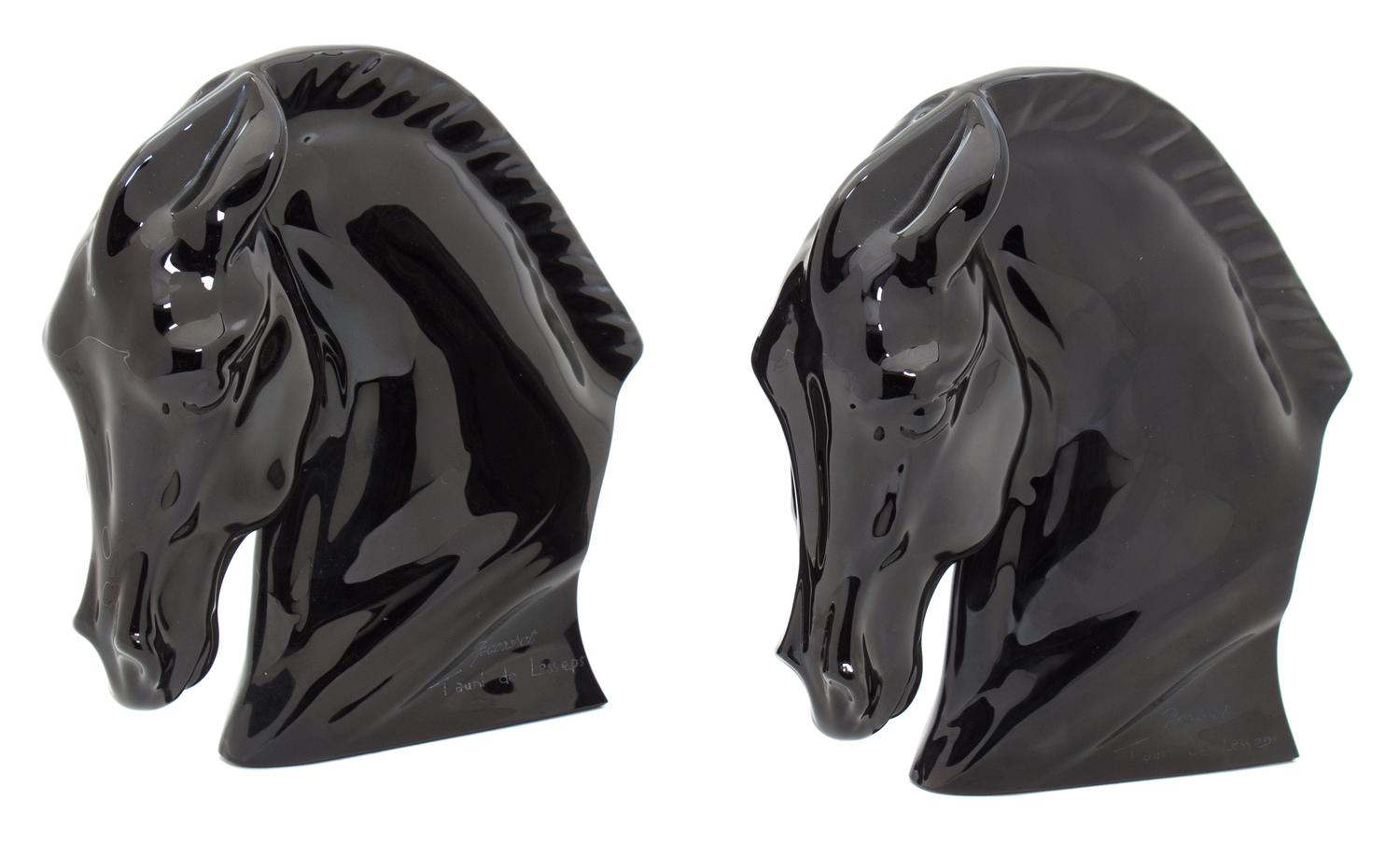 A Pair of Baccarat Black Glass Figures Height 6 1/2 inches. — TAUNI DE LESSEPS FOR BACCARAT