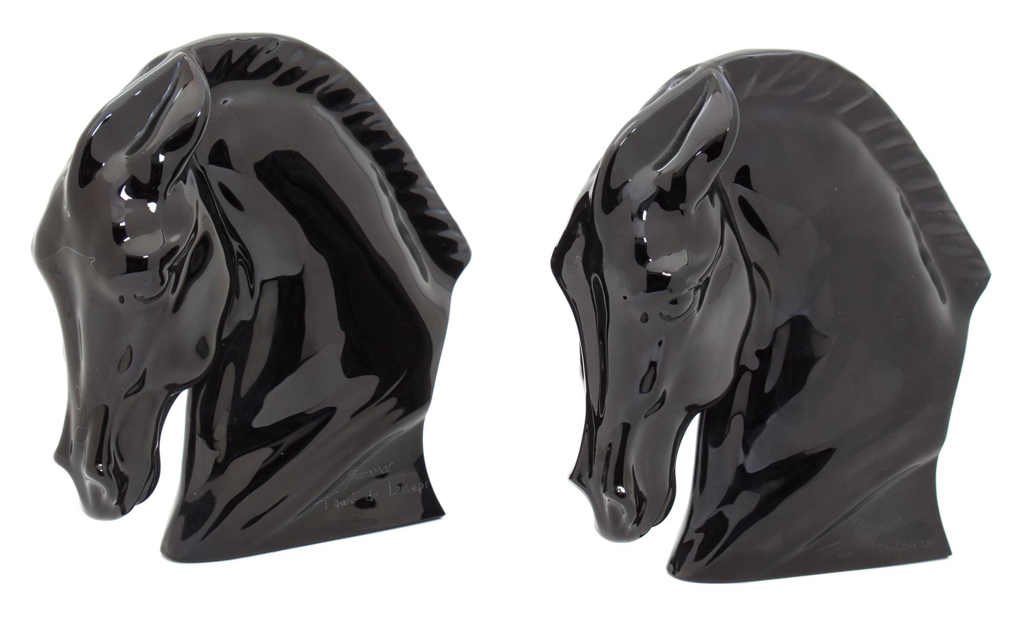 A Pair of Baccarat Black Glass Figures Height 6 1/2 inches. — TAUNI DE LESSEPS FOR BACCARAT