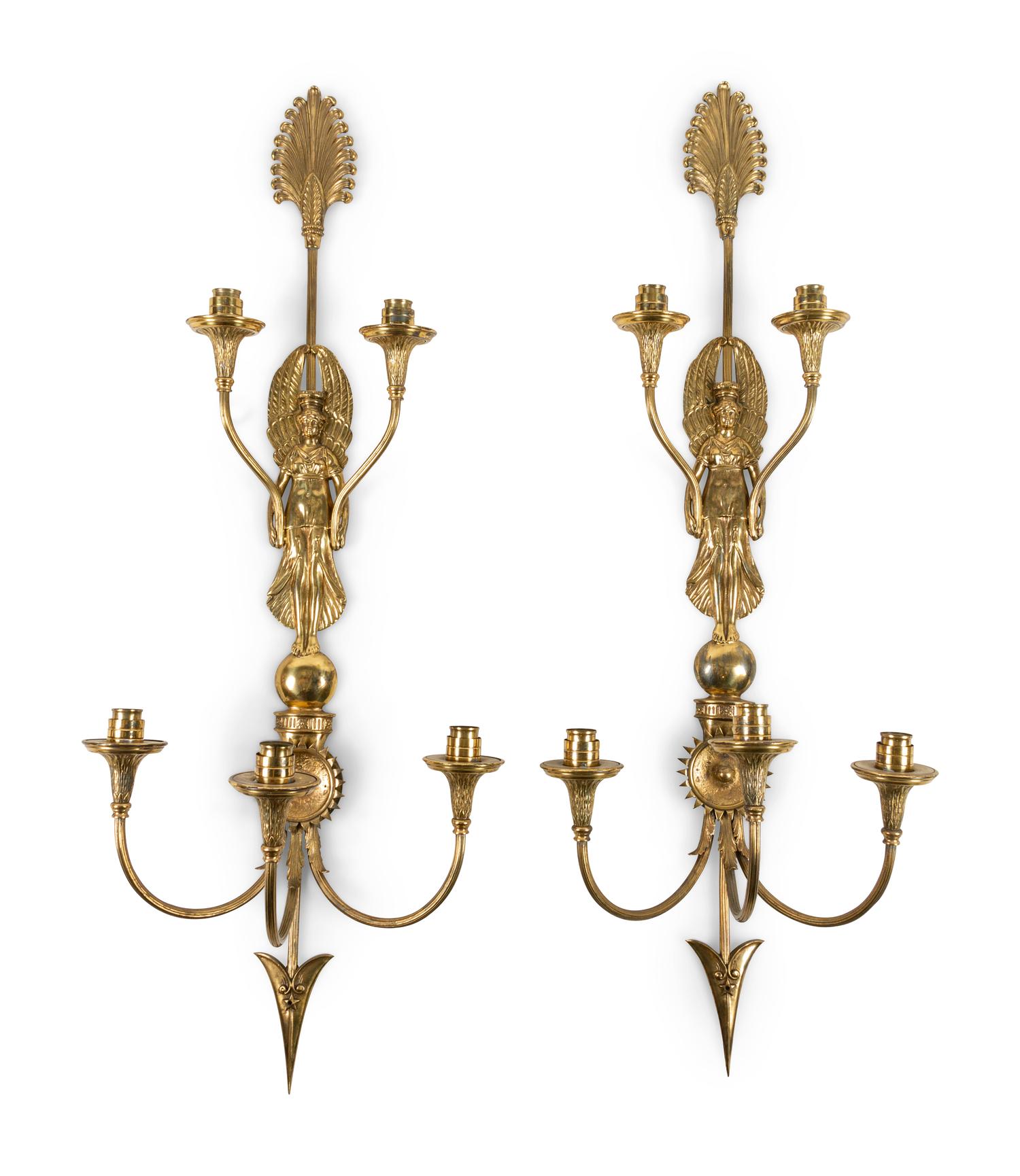 A Pair of Empire Style Gilt Metal Five-Light Sconces
