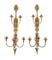 A Pair of Empire Style Gilt Metal Five-Light Sconces