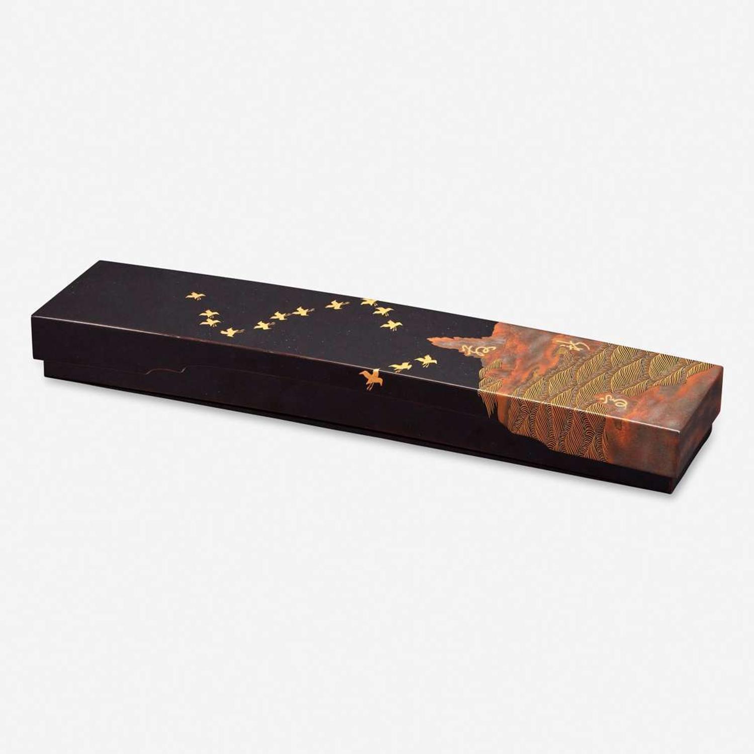 A Japanese lacquer poetry slip box 20th century