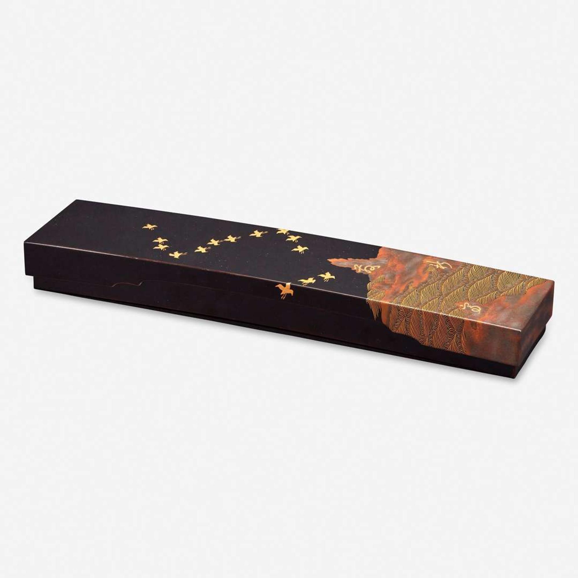 A Japanese lacquer poetry slip box 20th century