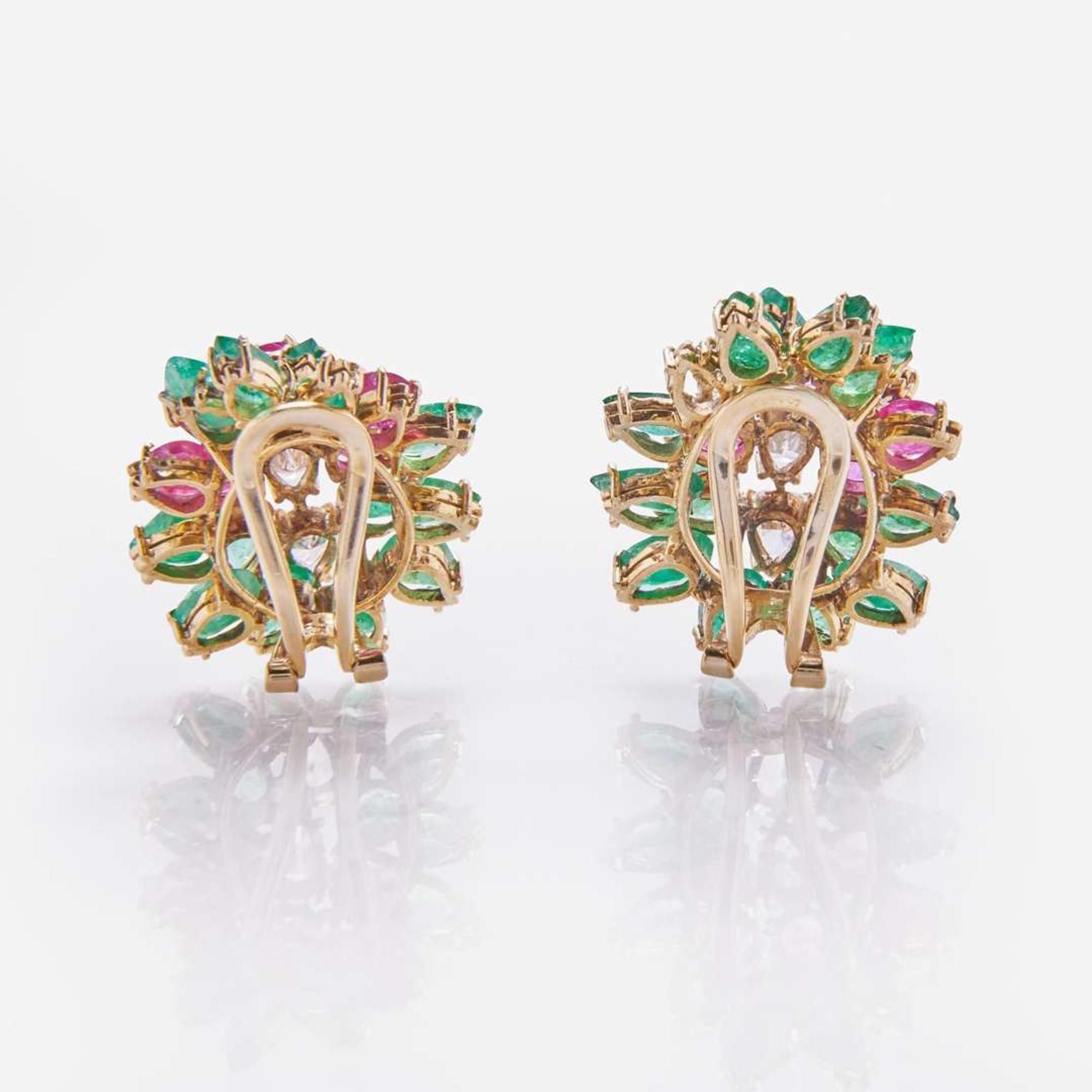 A Pair of 14K Yellow Gold and Gemstone Ear Clips