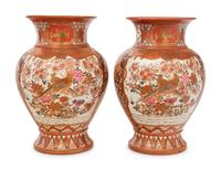 A Pair of Japanese Kutani Porcelain Baluster Vases