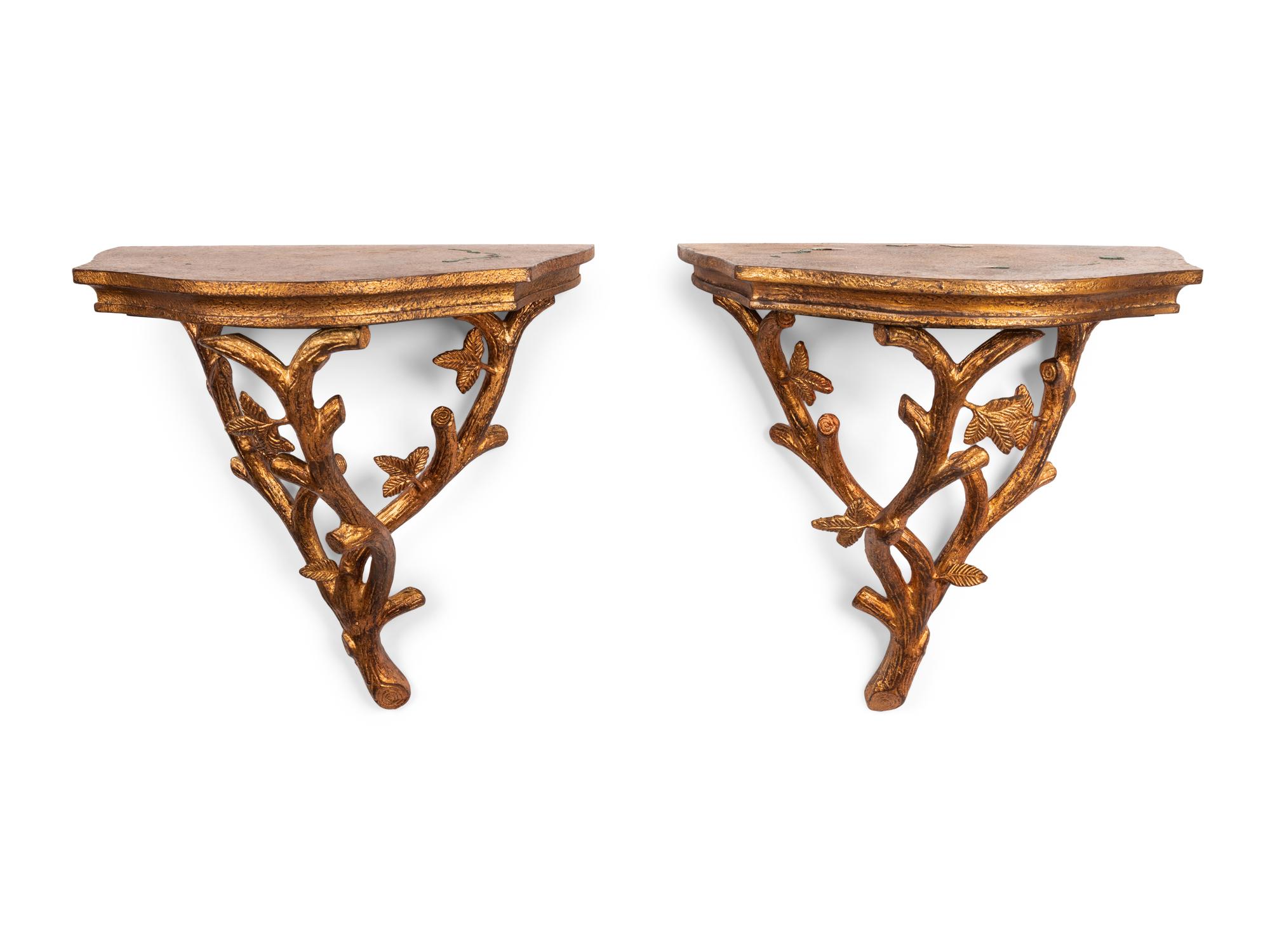A Pair of Contemporary Gilt Composite Wall Brackets