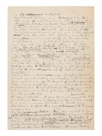WRIGHT, Frank Lloyd (1867-1959). Autograph manuscript signed ("Frank Lloyd Wright"), entitled "To the Countryside," numerous holograph emendations and corrections in ink, several in pencil or purple pencil. N.p. [Taliesin?], [June 1926]. 2 pages, 4to, creased.