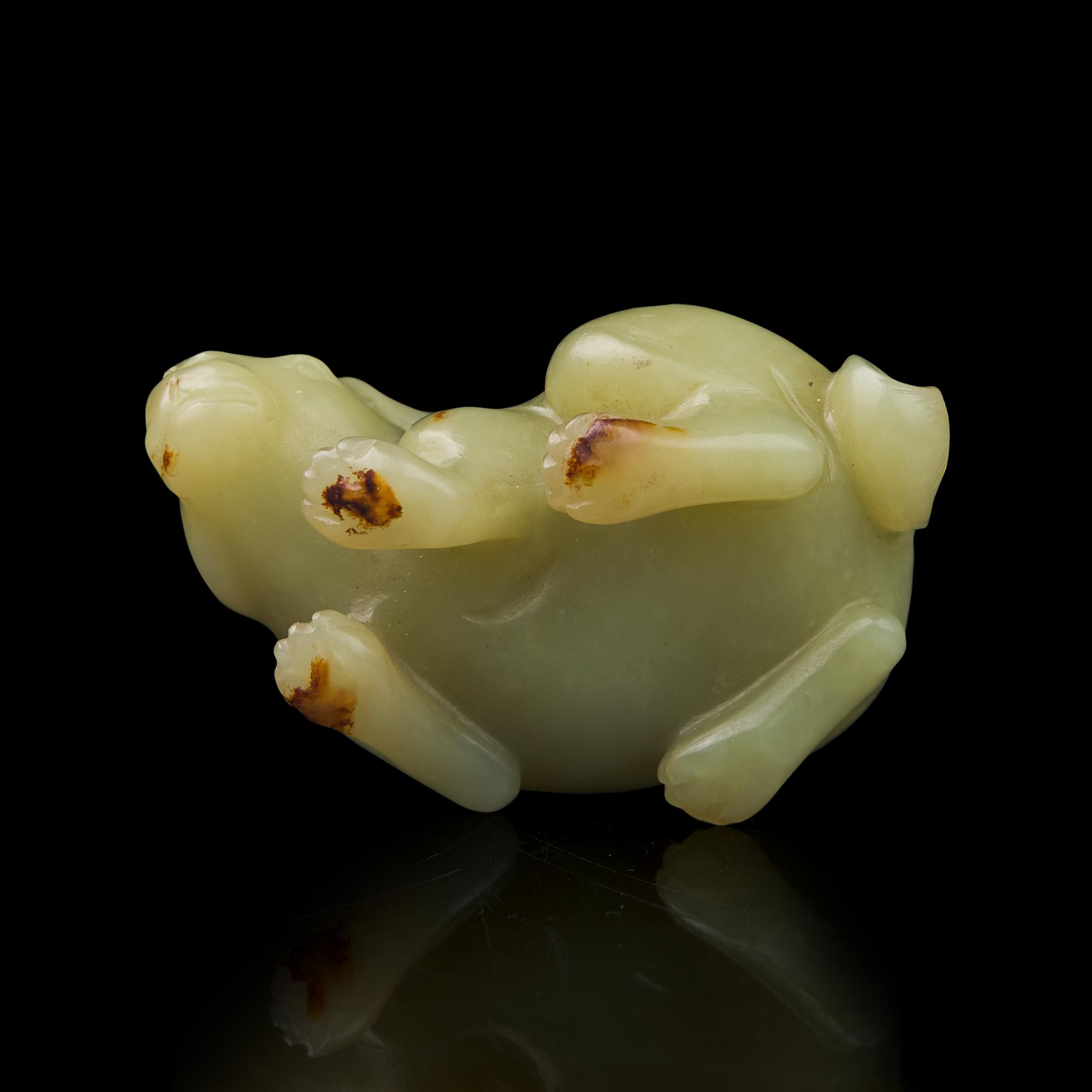 A Chinese Yellow Jade Figure of a Rabbit 黃玉碩兔