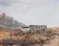 Joseph Orr, (American, b. 1949), Farm Landscape in the Rain and Hay Wagon