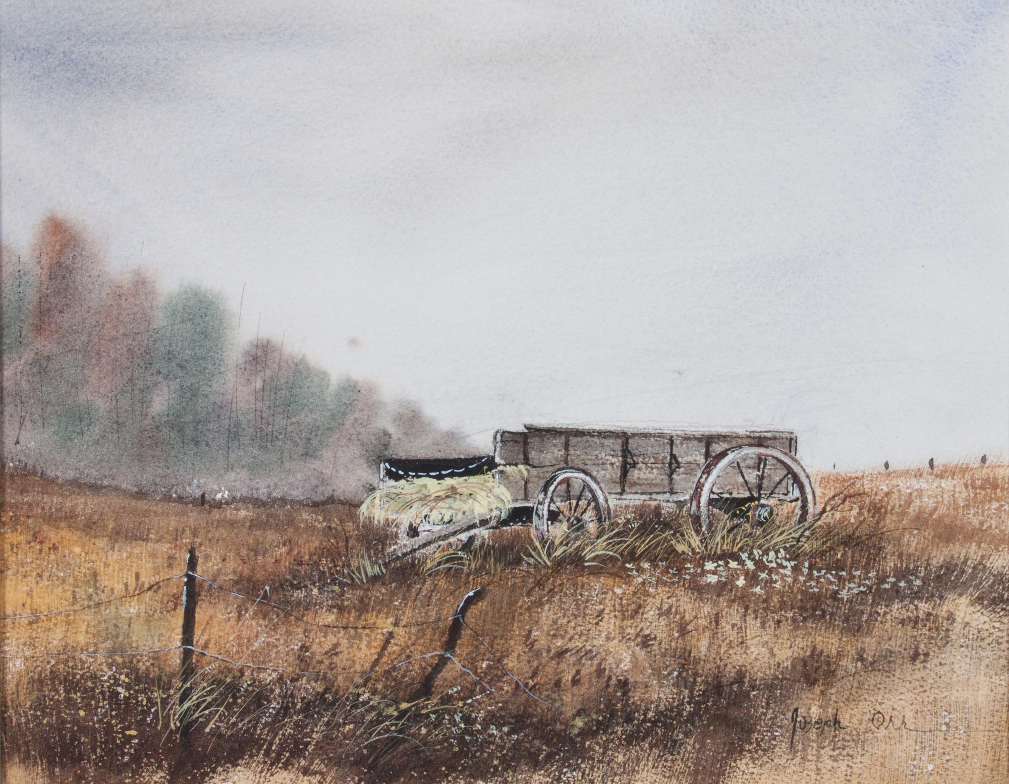 Joseph Orr, (American, b. 1949), Farm Landscape in the Rain and Hay Wagon
