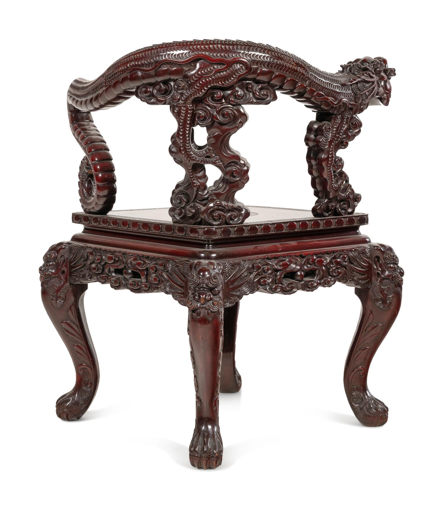 Three Japanese Export Rosewood Armchairs