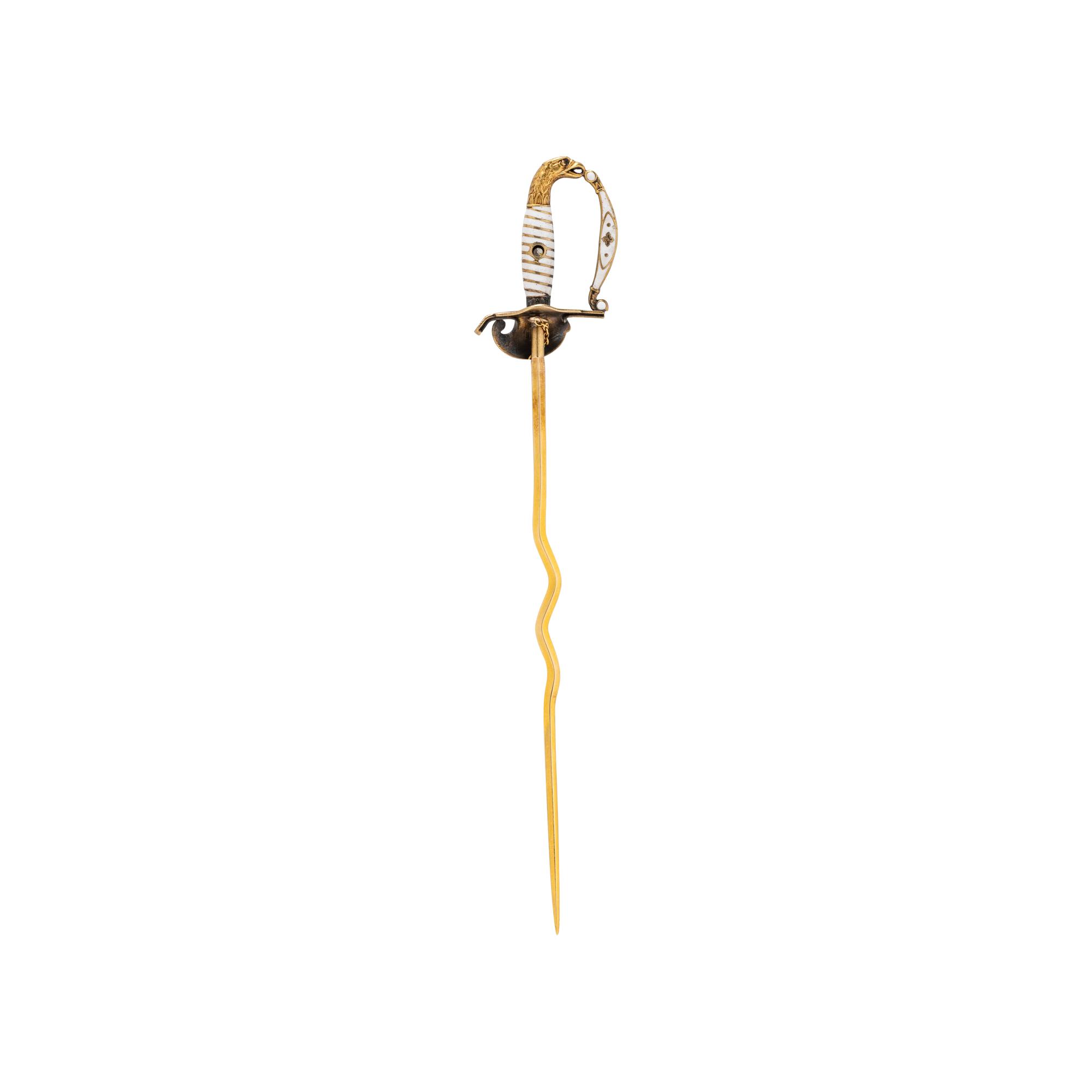 YELLOW GOLD AND ENAMEL SWORD PIN