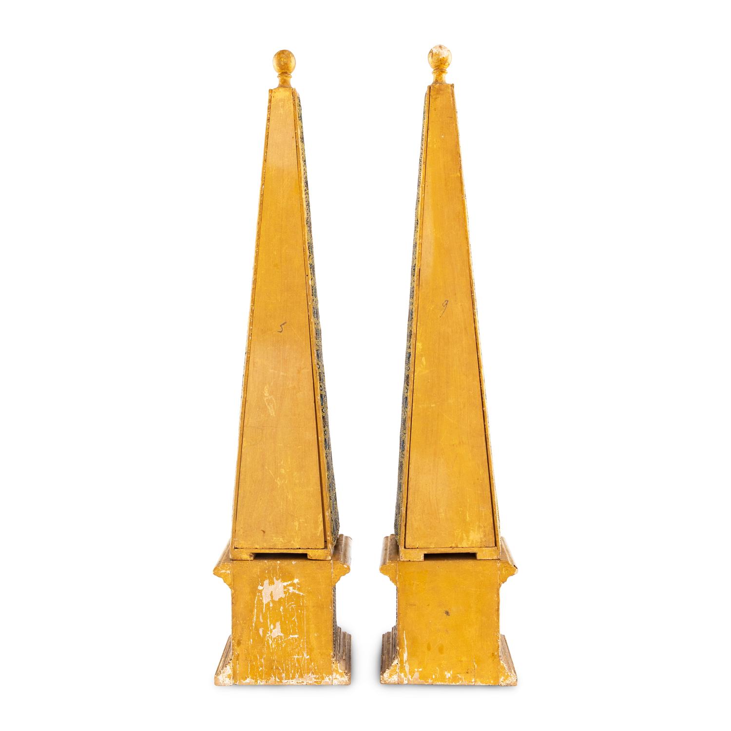 A Pair of Continental Beadwork and Giltwood Obelisks