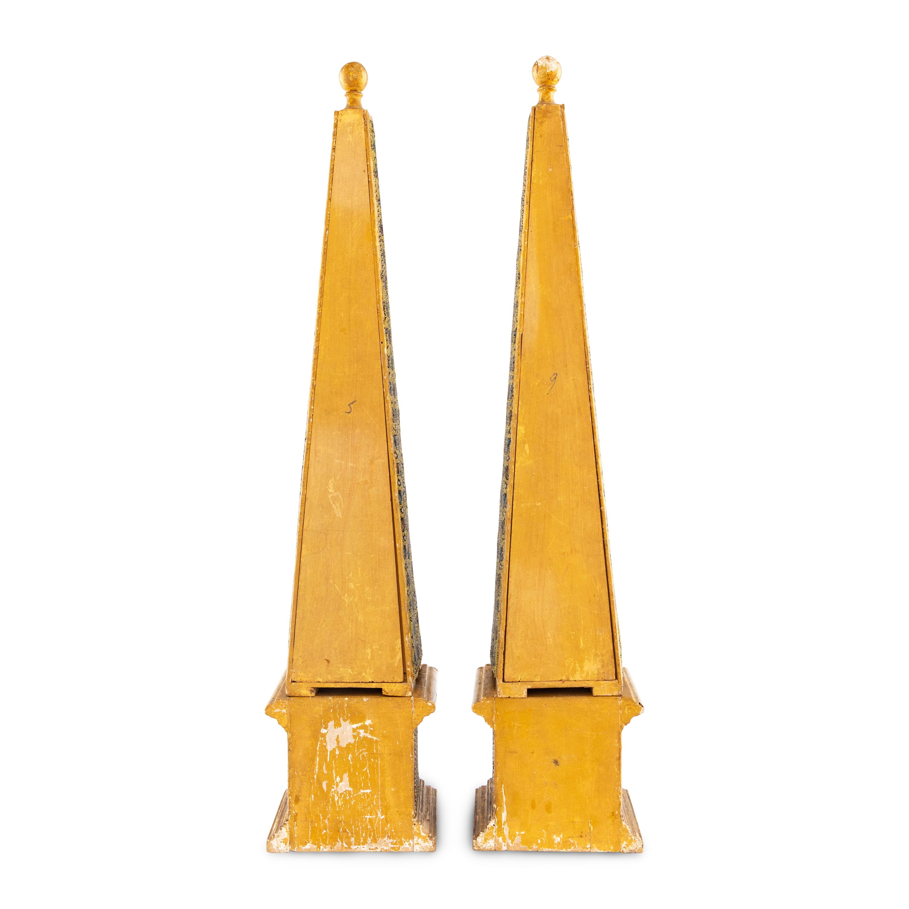 A Pair of Continental Beadwork and Giltwood Obelisks