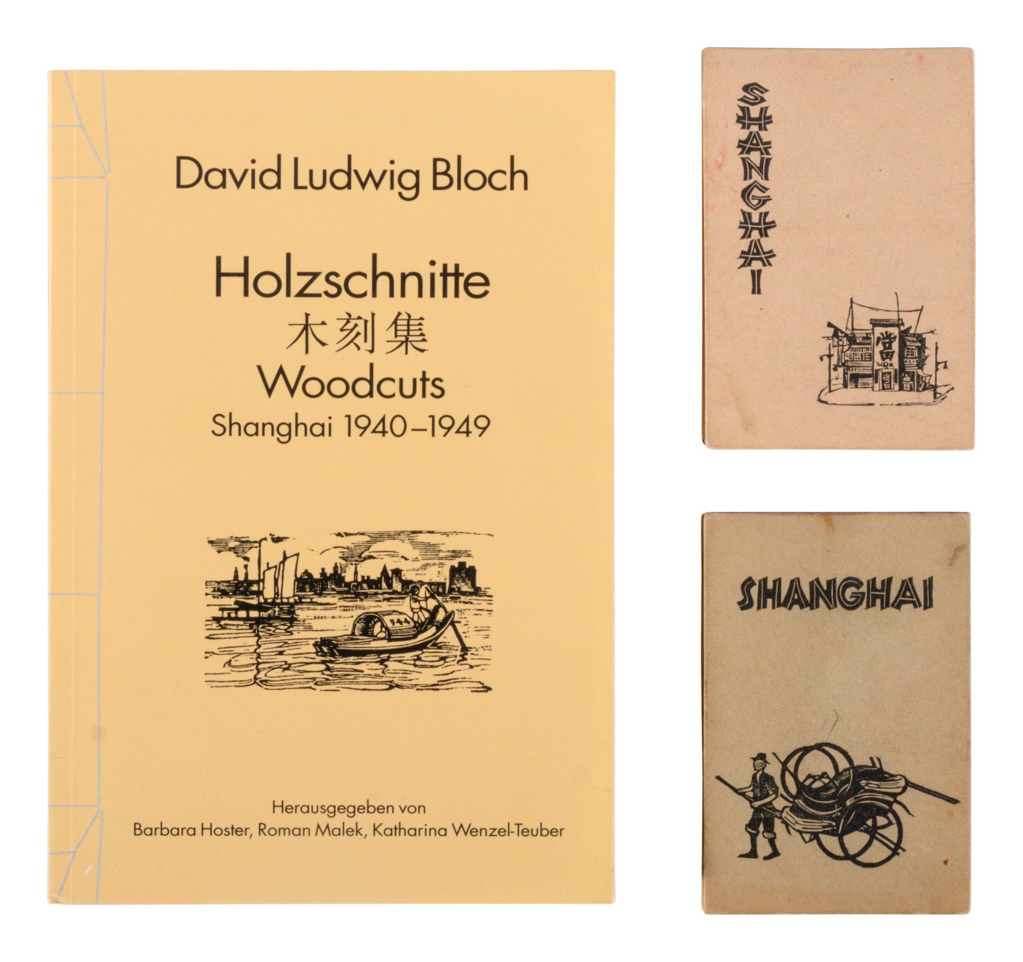 Three Works by David Bloch, comprising Shanghai (1945), Rickshaws (1945) , and David Ludwig Block, Holzschnitte, Woodcuts, Shanghai 1940-1949. — 1945-1949 大衛·布魯赫《上海》木刻兩種及參考書一種
