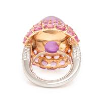 Pink Ceylon Sapphire, Diamond, Rose Gold, and Platinum Ring