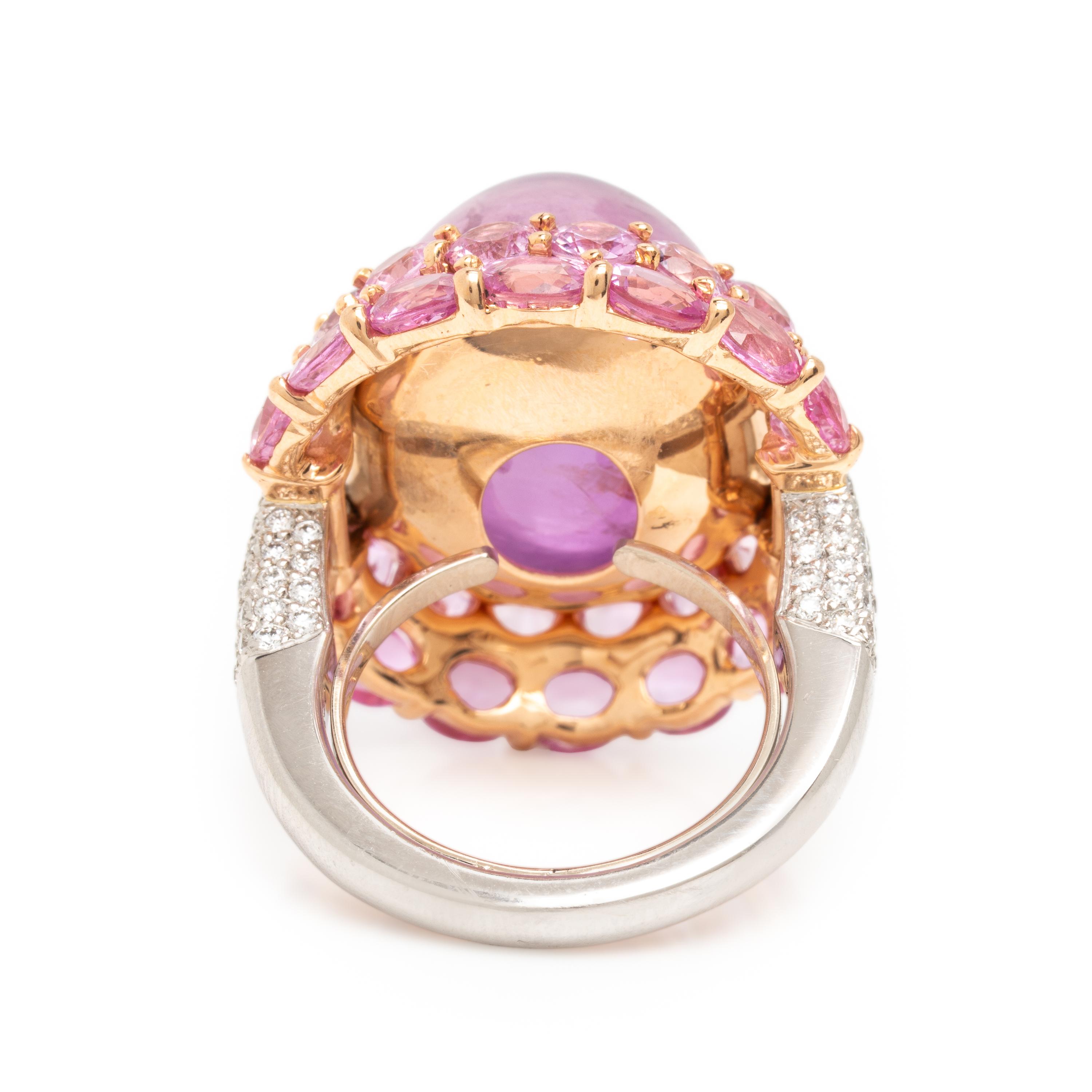 Pink Ceylon Sapphire, Diamond, Rose Gold, and Platinum Ring