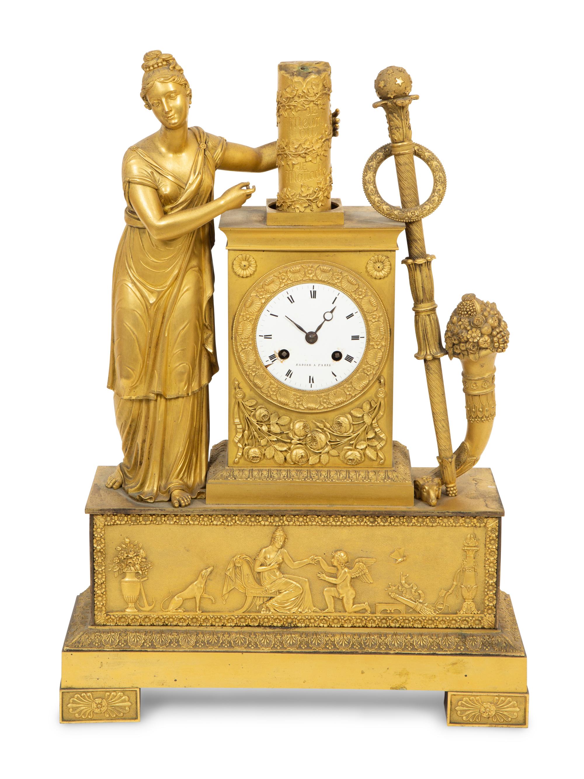 A French Empire Gilt Bronze Mantel Clock