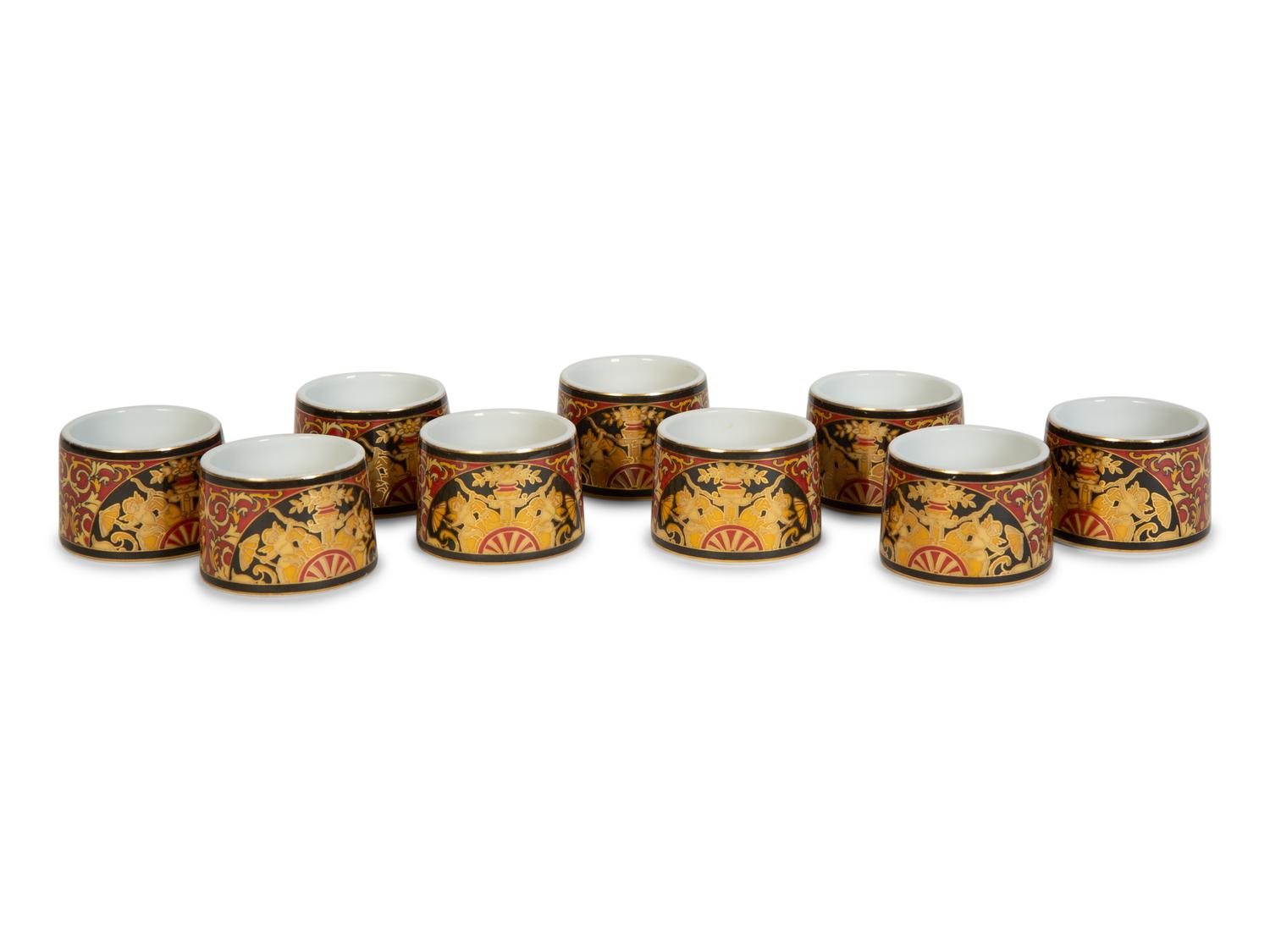 Nine Versace Medusa Red Porcelain Napkin Rings