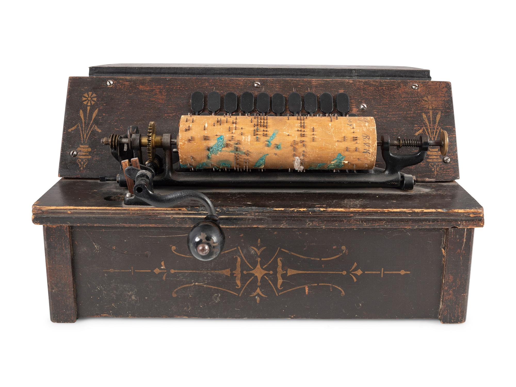 A Tabletop Gem Stenciled Wood Roller Organ