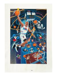 A Michael Jordan Signed Autograph Upper Deck Print and Family Invitation / Tickets to Space Jam Premiere,