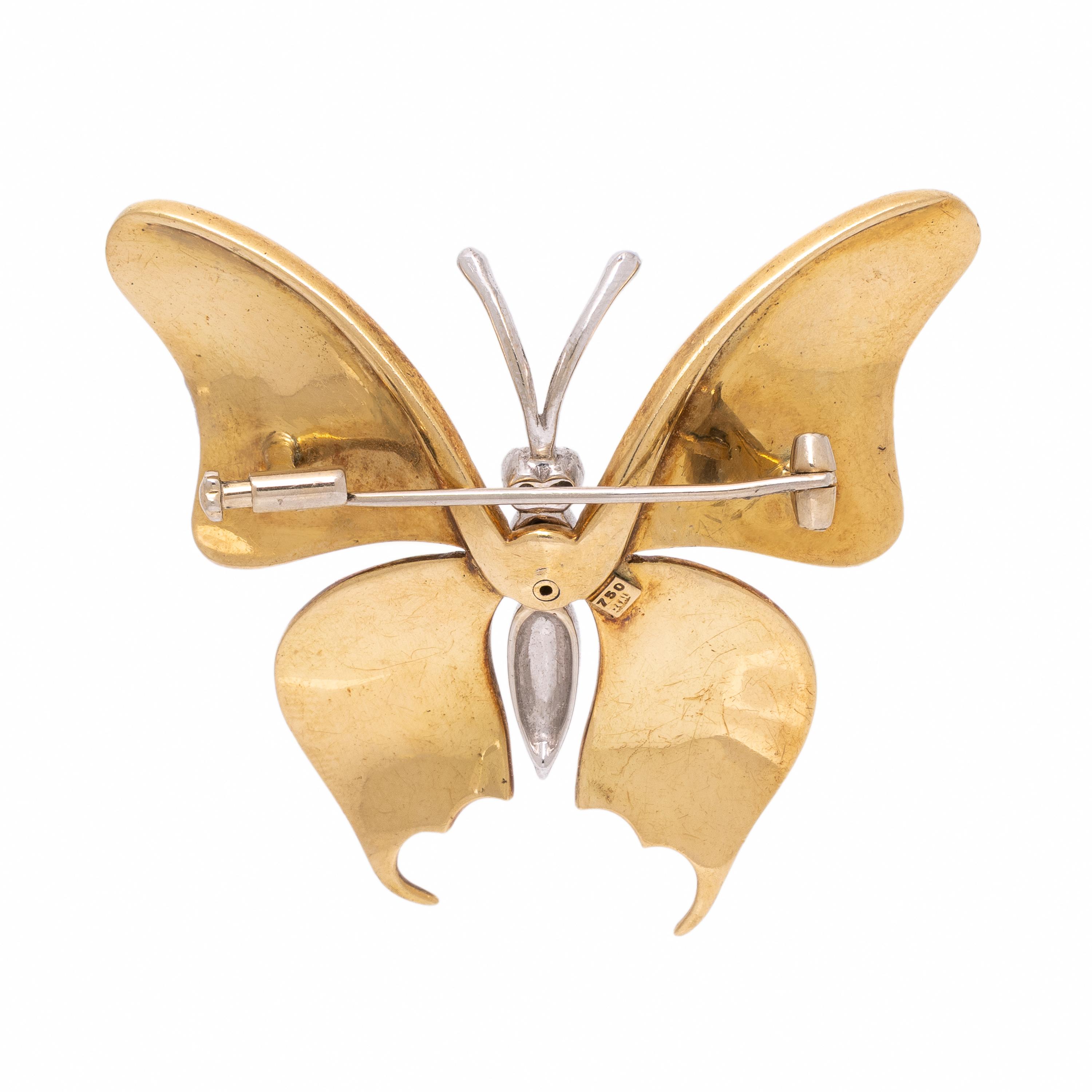 Enamel, Diamond, and Bicolor Gold Butterfly Brooch