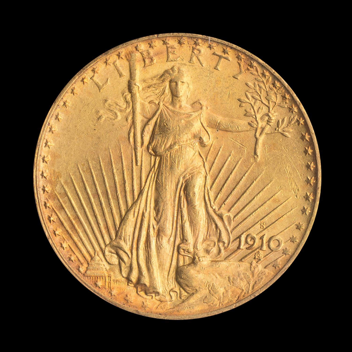 A United States 1910-S St. Gaudens $20 Gold Coin
