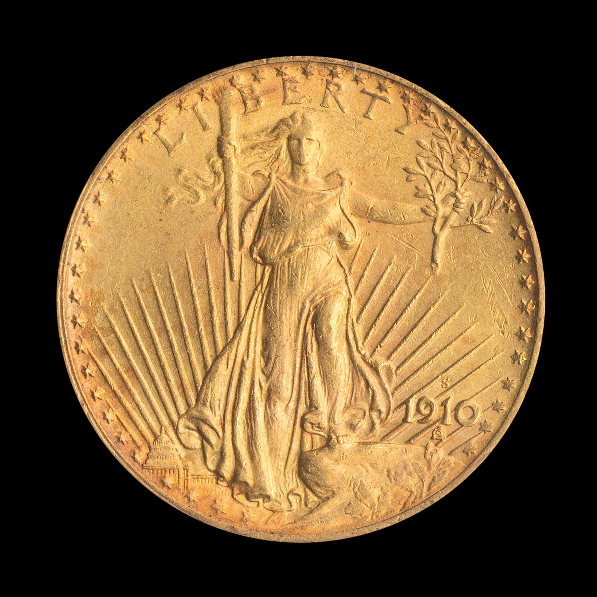 A United States 1910-S St. Gaudens $20 Gold Coin