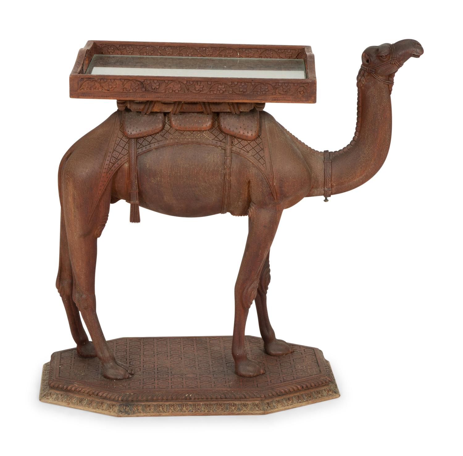An Anglo-Indian Carved Wood Camel-Form Side Table