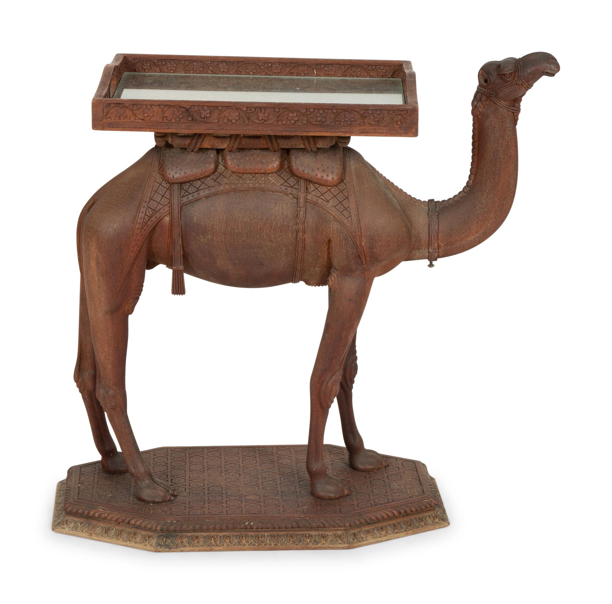 An Anglo-Indian Carved Wood Camel-Form Side Table
