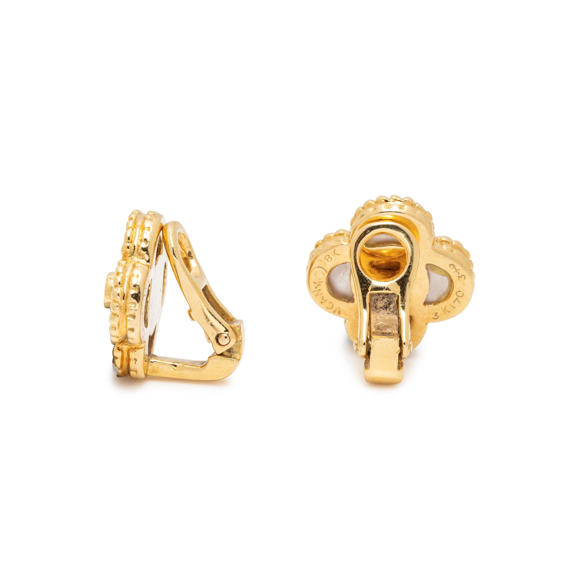 VAN CLEEF & ARPELS, YELLOW GOLD, MOTHER-OF-PEARL AND DIAMOND 'ALHAMBRA' CLIP EARRINGS
